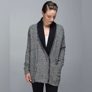 lululemon athletica Gray Marled Shawl-Collar Cardigan with Black Trim